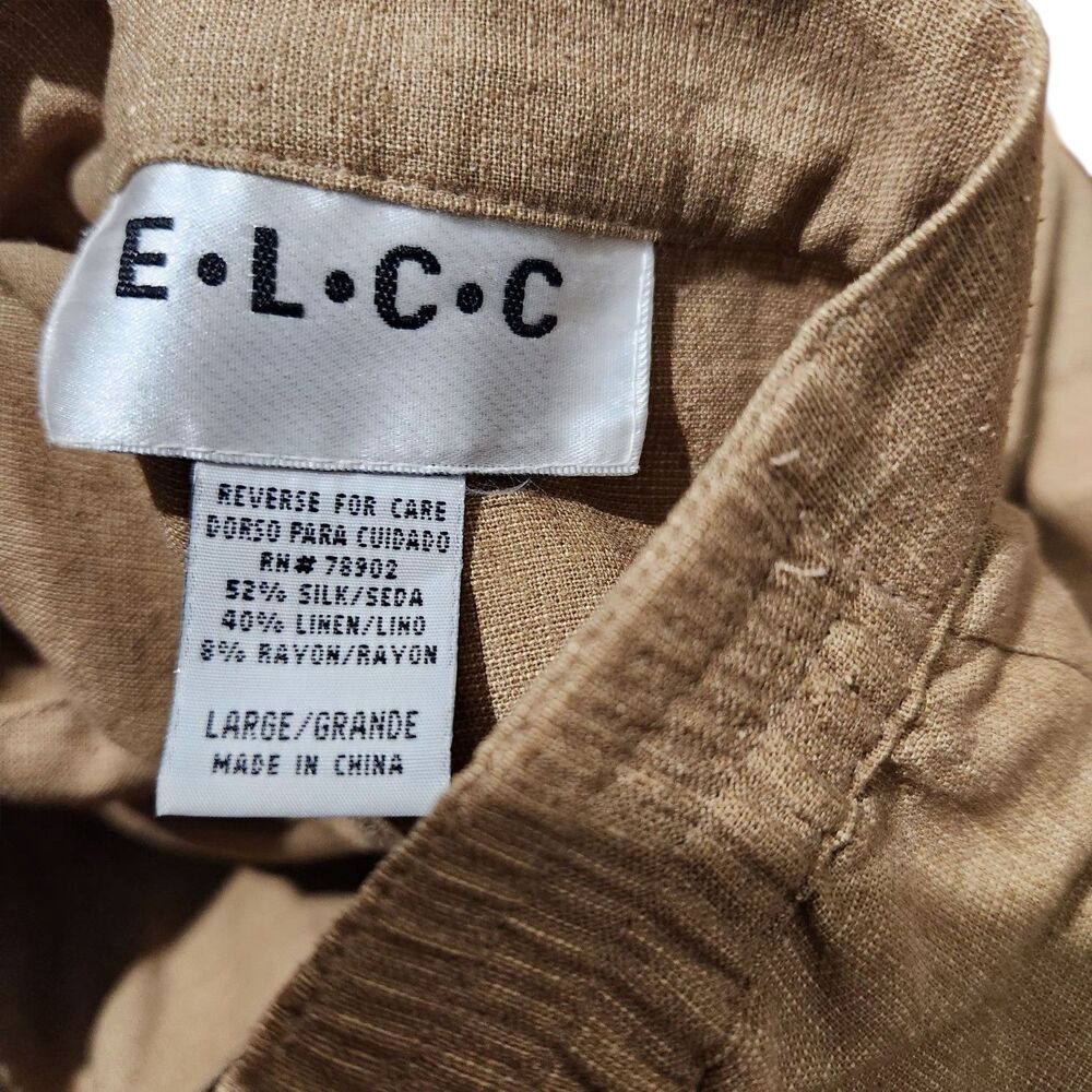 E.l.c.c Set Top Pants Size Medium/Large Brown Embroidered Silk-Linen-Rayon. - Picture 5 of 15